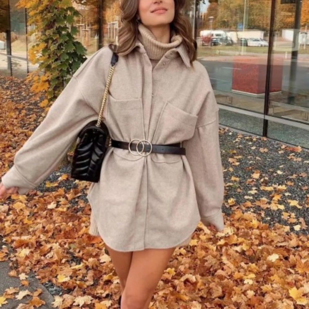 H&M Camel Women Jacket Large Pocket Raglan Sleeves Coat Size Medium